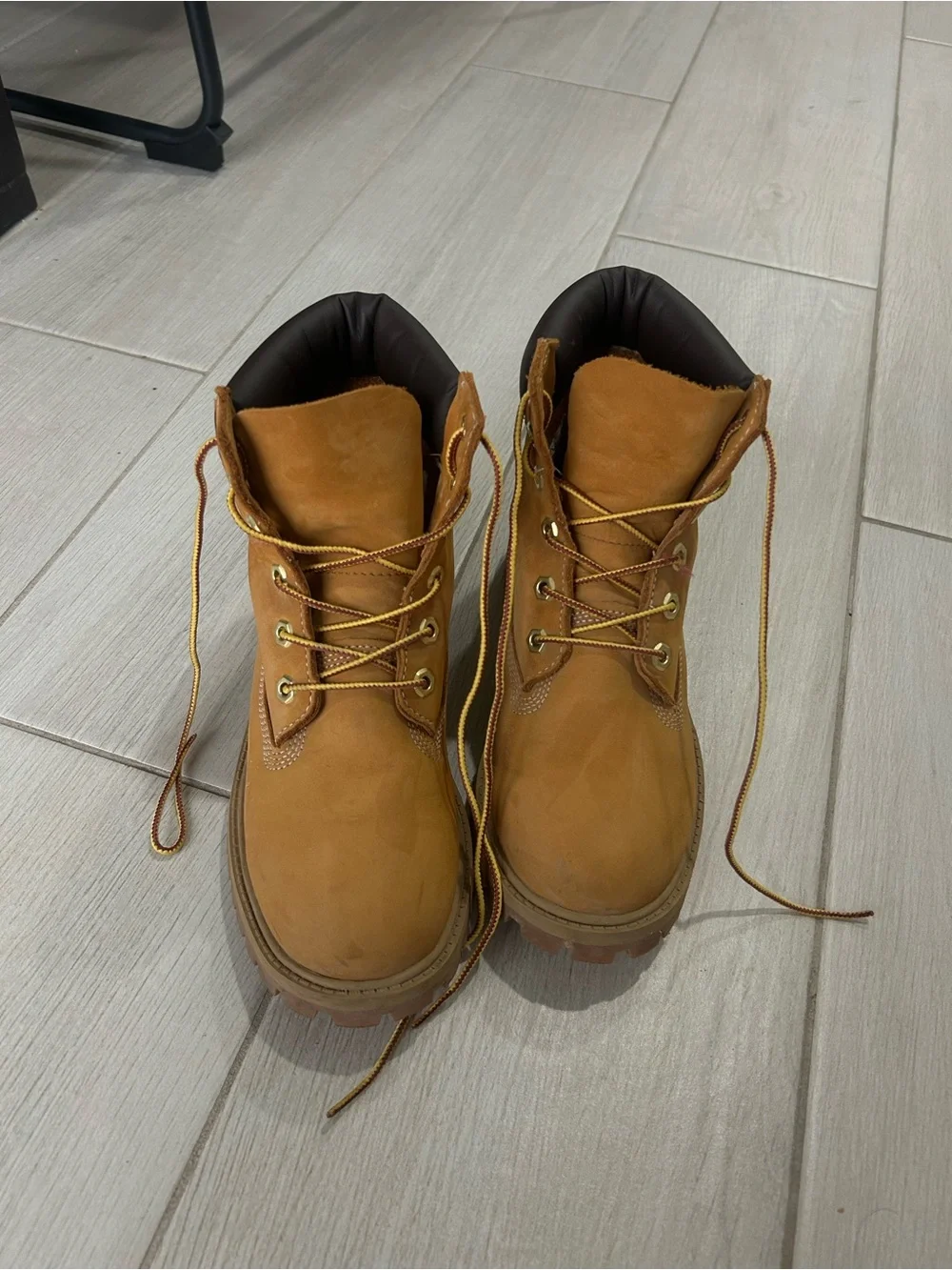 Timberland Wheat Nubuck Work Boots with Dark Brown Collar